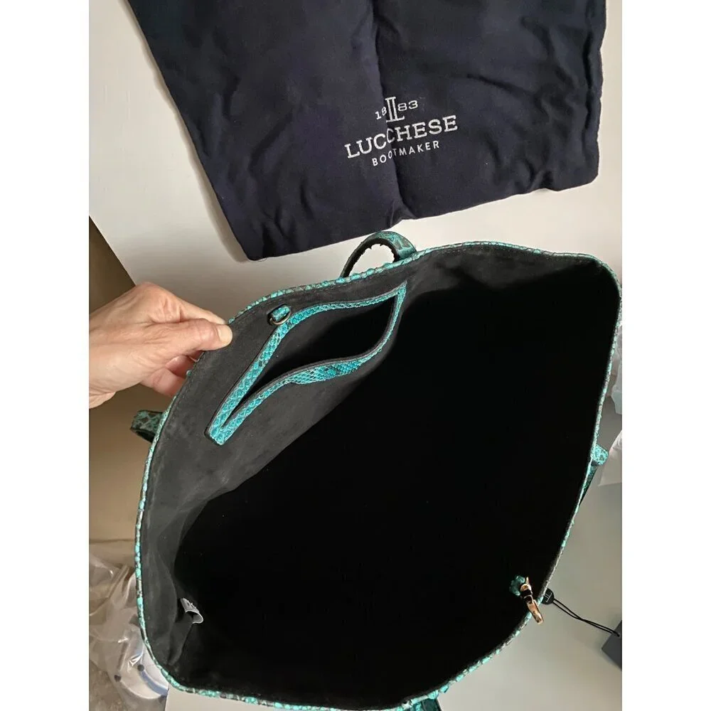 Lucchese Python Leather Tote Bag Turquoise Black Western Luxury Shoulder Bag